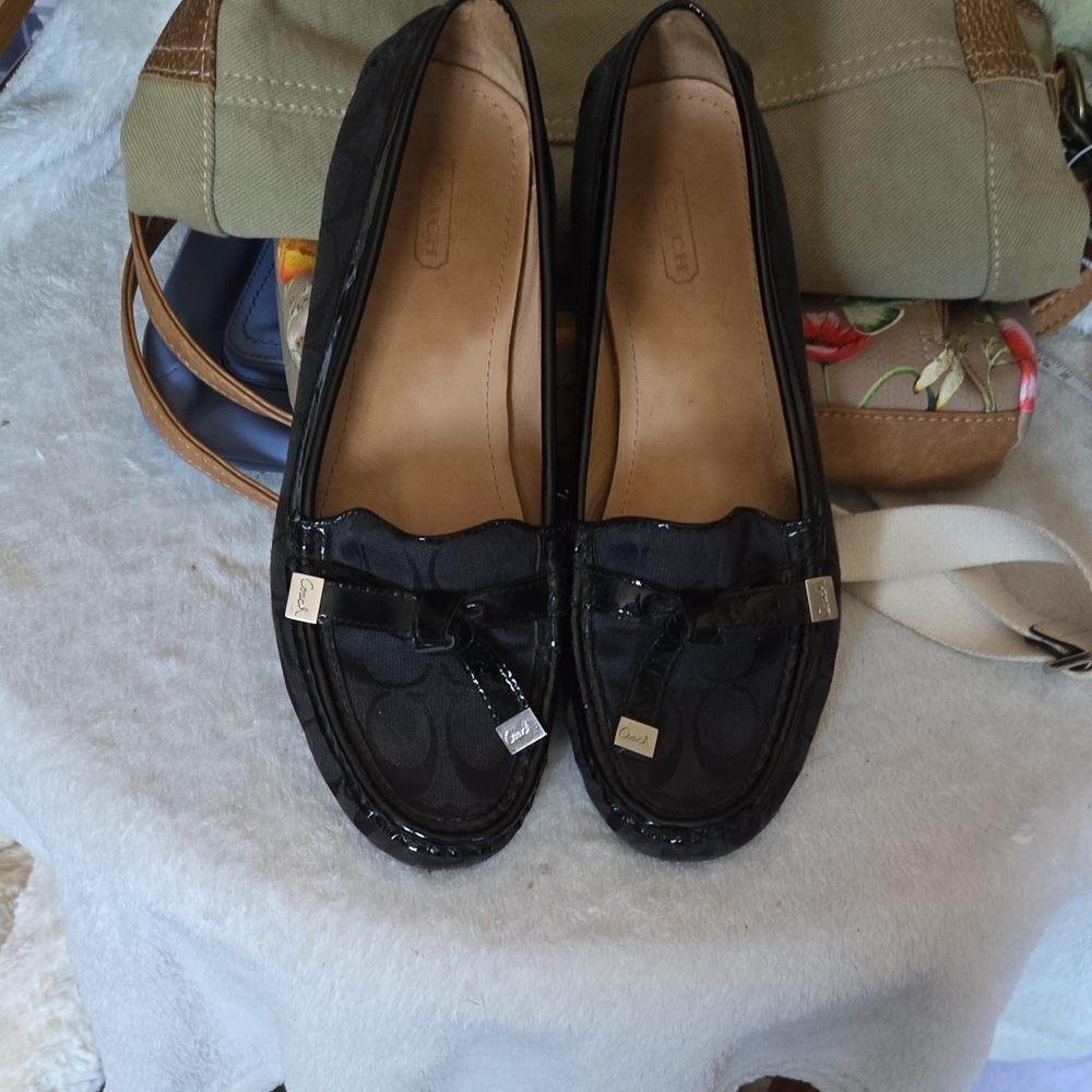 Coach Black Suede Loafers with Bow Detail - Picture 3 of 6